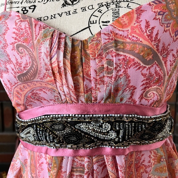 Pink Multicoloured Silk Top with Beaded Tie Belt - Picture 3 of 5